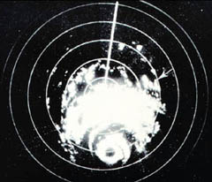 Hurricane Carla as seen by WSR-57 radar at Galveston, Texas. Arrow designates location of tornado which occurred near Kaplan, Louisiana. Monthly Weather Review, December 1962, p. 515.