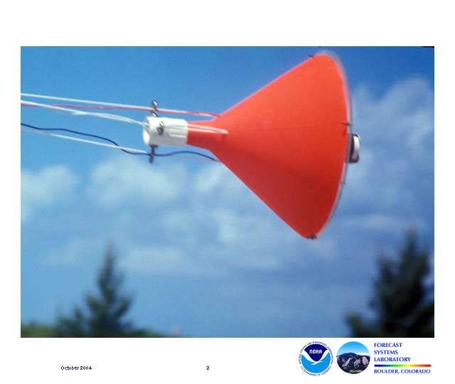 This orange cone-shaped device contained sensors that were trailed from aircraft through a waterspout in en effort to collect data.