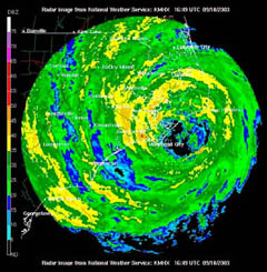 Eyewall crossing the Outer Banks southwest of Cape Hatteras.