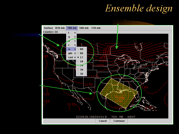 Image shows a typical ensemble forecast map highlighting areas a forecaster might change