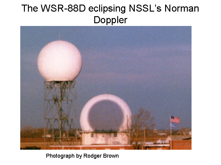 The shadow from the WSR-88D radar forms an eclipse on NSSL's first Doppler radar