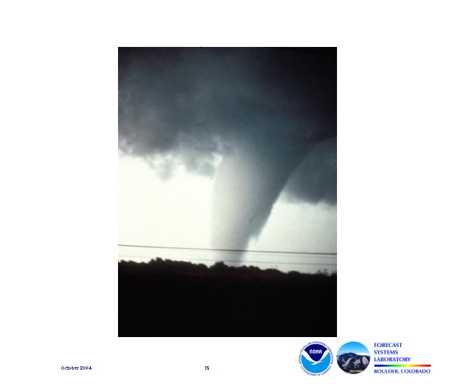 A large F-3 funnel fills the horizon during the Union City Oklahoma tornado.