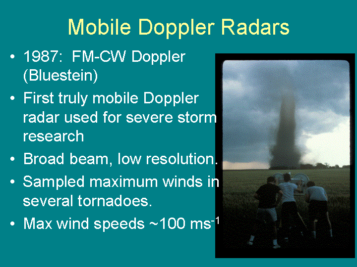 First truly mobile Doppler radars were carried into the field by researchers.