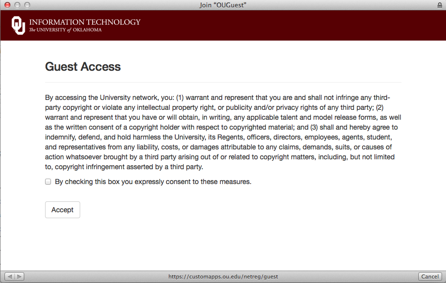 OU GUest network terms of service page
