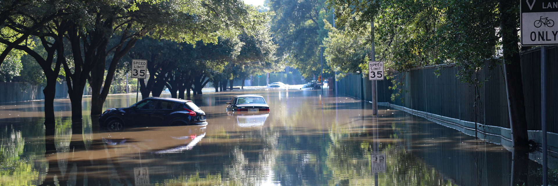 Cars stalled on a flooded city street