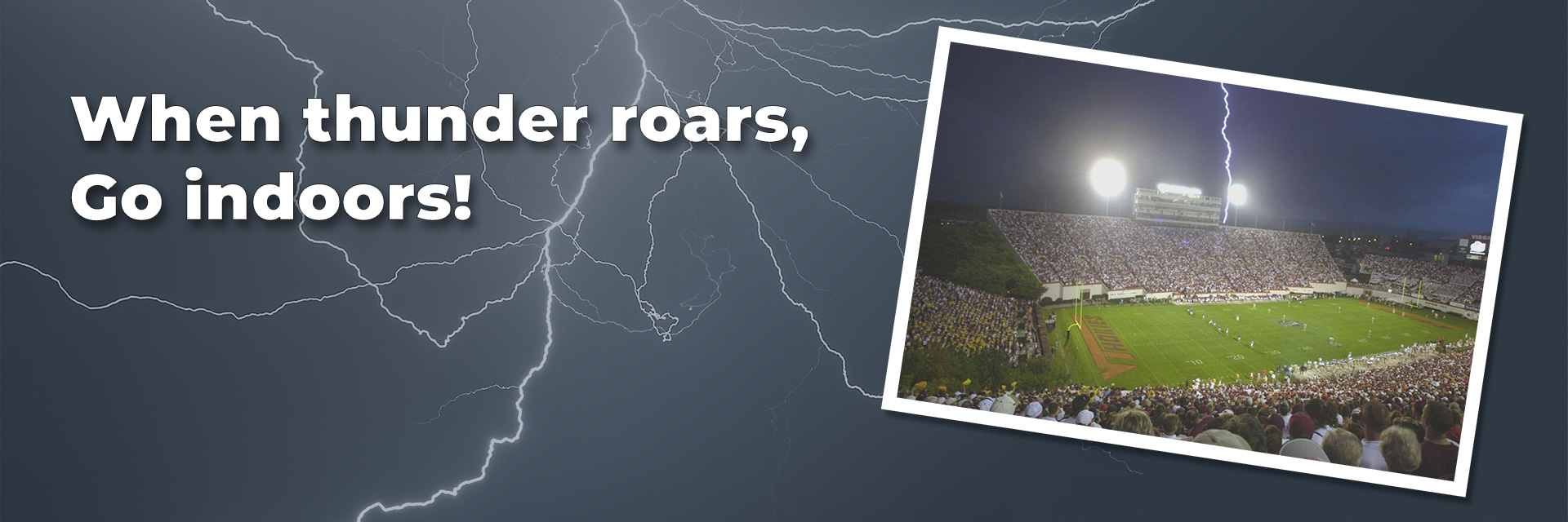 Lightning over baseball field. Text: 