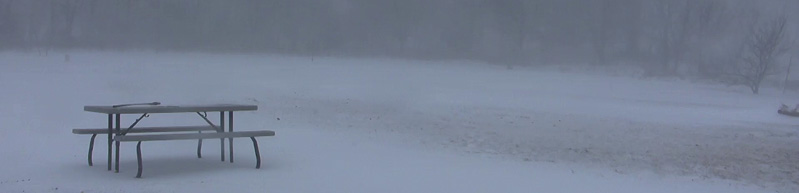 park bench in a blizzard