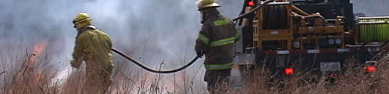 firefighters in a grass fire