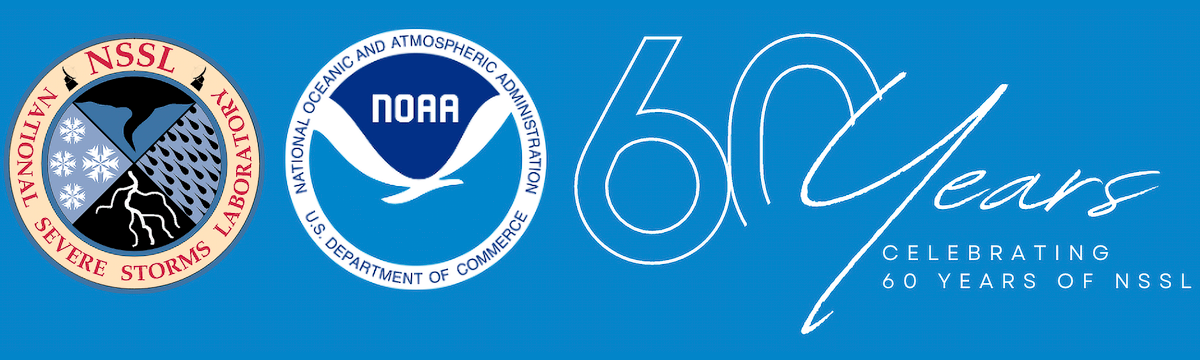 NSSL and NOAA logos on a blue background. Text: Celebrating 60 years of NSSL
