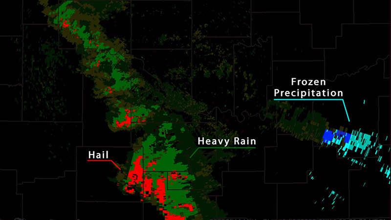 Dual pol radar data showing different types of precipitation
