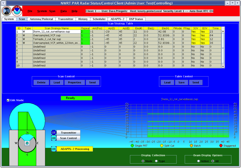 Radar Control Interface scan-control window