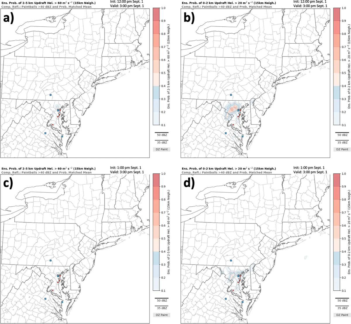 four-panel display of WOFS forecasts