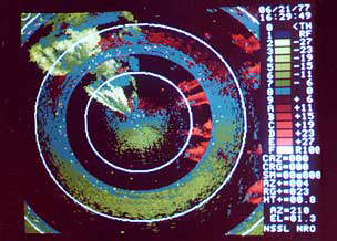 Doppler field for the radar operating with uniform PRT and no range corrections applied.