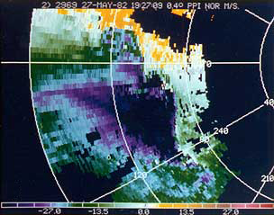 Doppler field with no corrections for velocity ambiguities, but velocity dealiasing corrections have been applied.