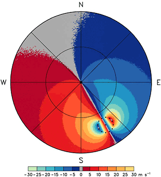 Simulation of storm-relative Doppler velocities in a tropical cyclone at a range of 160 km from a coastal Doppler radar