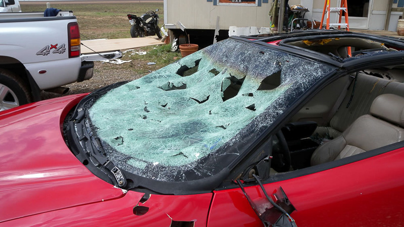 Hail damage to car